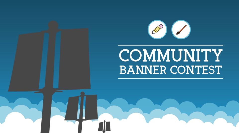 Logo for the Delta Community Banner Contest, including silhouettes of street banners.