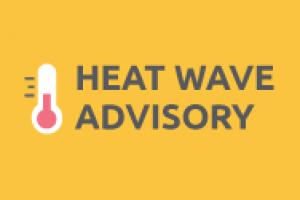 Graphic of thermometer and text that reads 'Heat Wave Advisory'